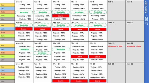 En10 Team Schedule Template Excel
