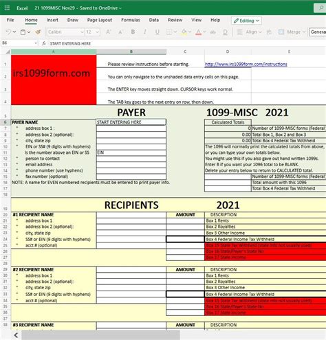 En1099 Misc Excel Template