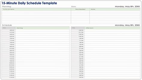 En15 Minute Schedule Template