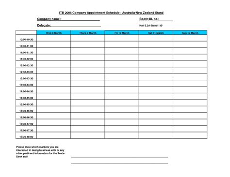 En15 Minute Schedule Template Excel