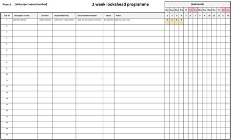 En2 Week Look Ahead Template Excel