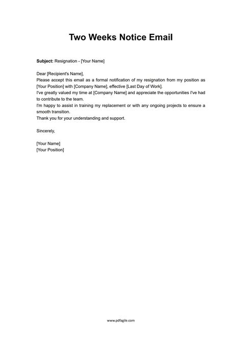 En2 Weeks Notice Email Template