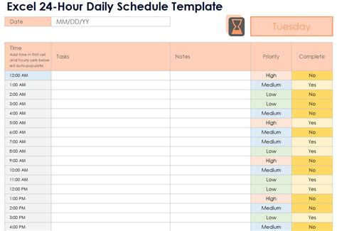 En24 Hour Daily Schedule Template Excel