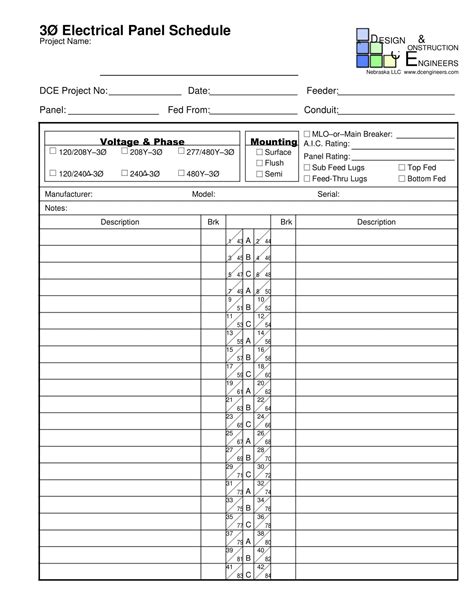En3 Phase Panel Schedule Template Excel