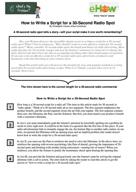 En30 Second Radio Ad Script Template