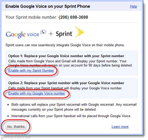 Sprint demos Google Voice + Sprint phone number integration Enable