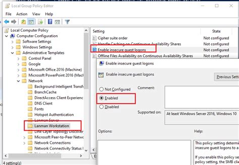 enable insecure guest logons group policy