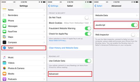 enable javascript in browser iphone