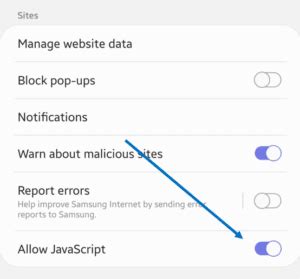enable javascript on cell phone