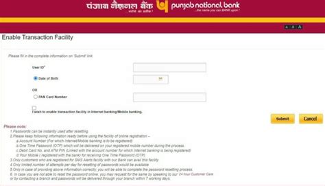 Enable Net Banking Pnb