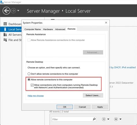 enable remote desktop windows server 2022