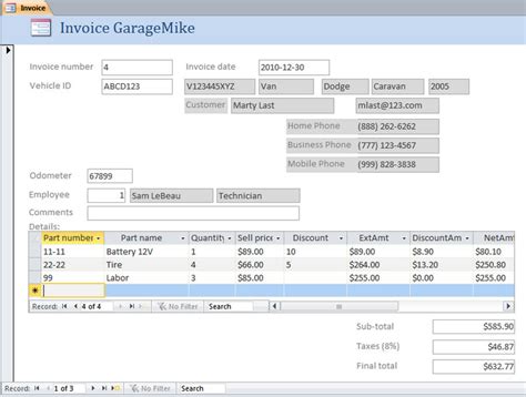 Enaccess Invoice Database Template Free