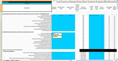 Enacquisition Integration Plan Template Excel