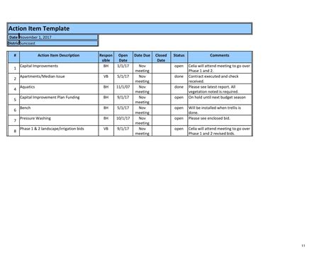 Enaction Item Template Excel
