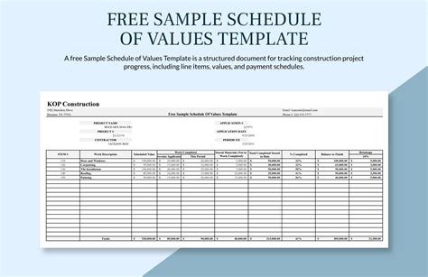 Enaia Schedule Of Values Excel Template