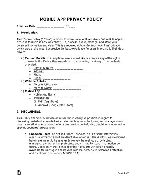 Enandroid App Privacy Policy Template