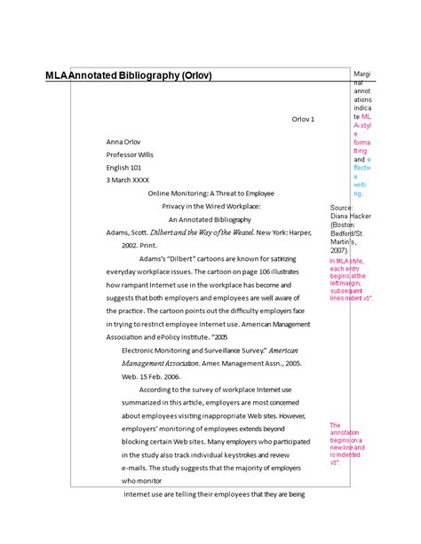 Enannotated Bibliography Mla Template