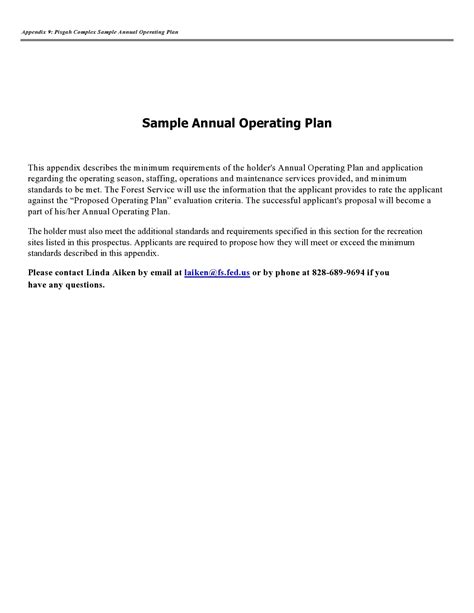Enannual Operating Plan Template Excel