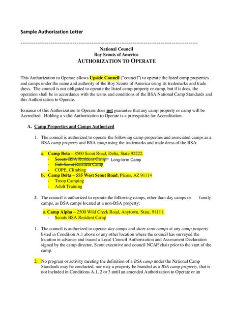 Enauthorization To Operate Template