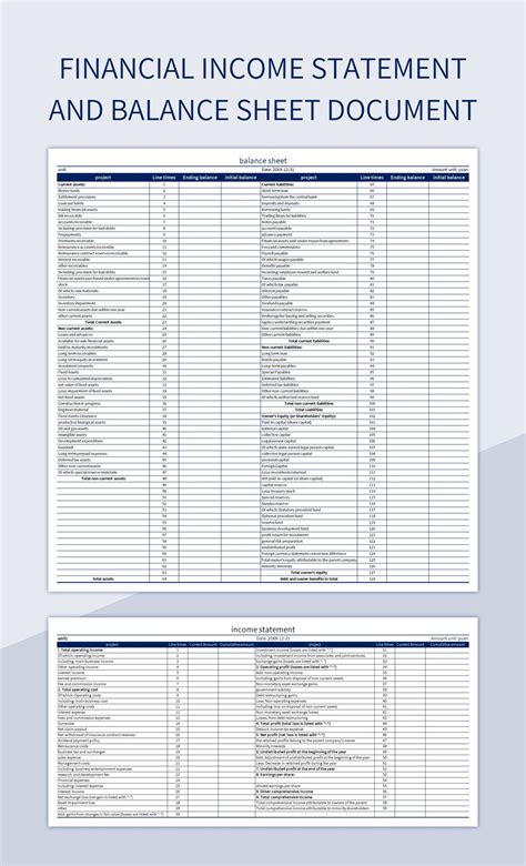 Enbalance Sheet And Income Statement Excel Template