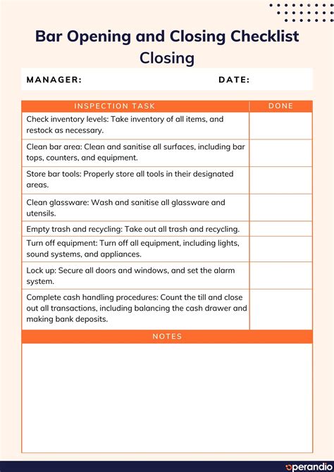 Enbar Opening Checklist Template