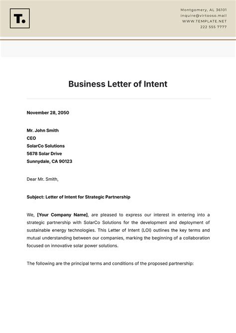 Enbasic Letter Of Intent Template