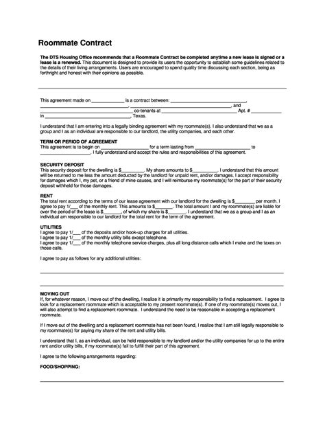 Enbasic Roommate Agreement Template