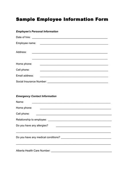 Enbasic Template Printable Employee Information Form