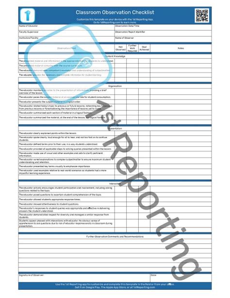 Enbehavior Checklist Template