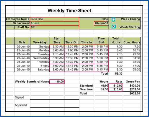 Enbi Weekly Timesheet Template Excel