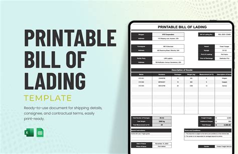Enbill Of Lading Template Excel Free