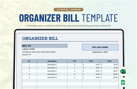 Enbill Organizer Template Excel