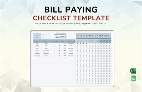 Enbill Paying Checklist Excel Template