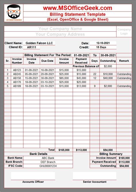 Enbilling Statement Template