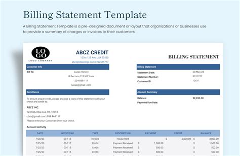 Enbilling Statement Template Google Docs