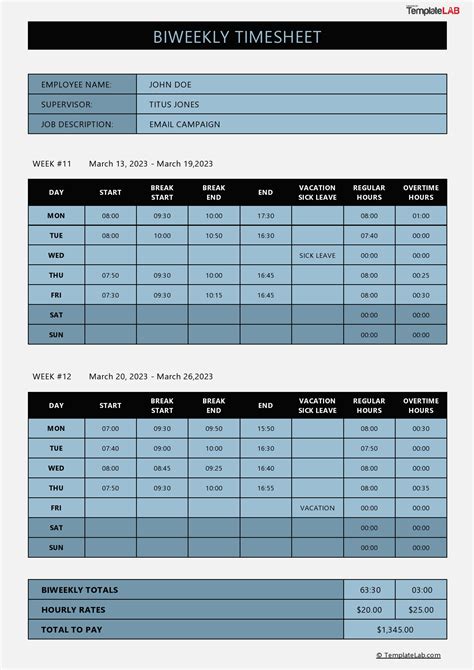 Enbiweekly Timesheet Template Excel