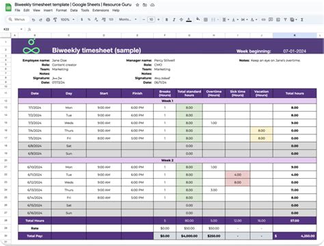 Enbiweekly Timesheet Template Google Sheets