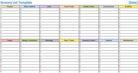Enblank Grocery List Template Excel