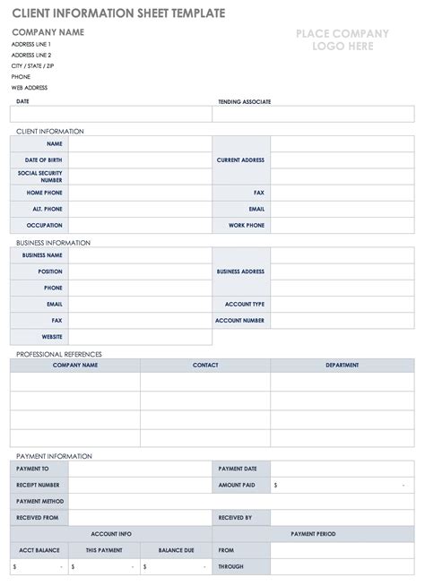 Enbusiness Client Information Sheet Template Excel