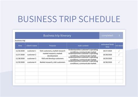 Enbusiness Trip Schedule Template Excel