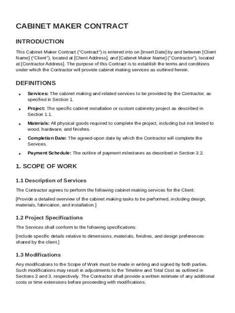Encabinet Maker Contract Template