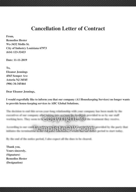 Encancellation Contract Template
