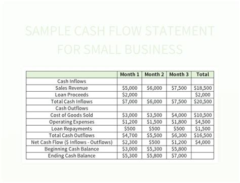 Encash Flow Statement Template For Small Business