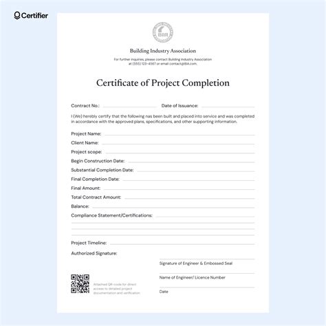 Encertificate Of Completion Contractor Template