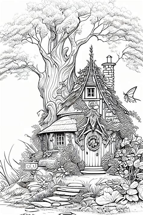 Enchanted Forest Fairy House Coloring Pages
