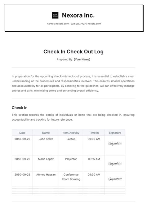 Encheck In Check Out Template