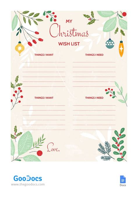 Enchristmas List Google Docs Template