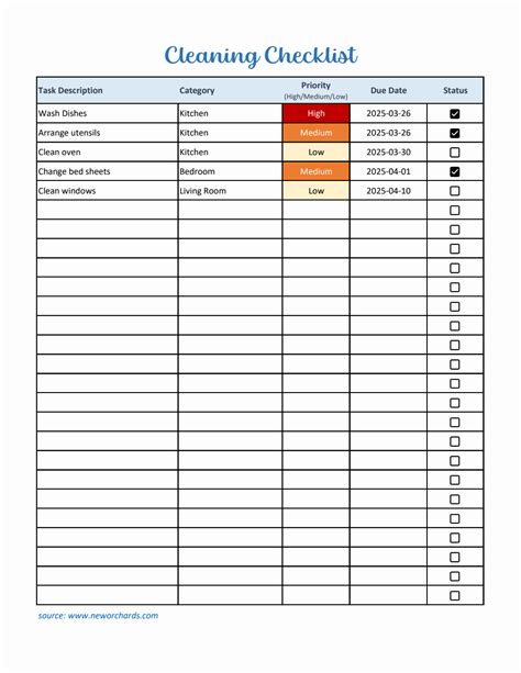 Encleaning Checklist Template Excel