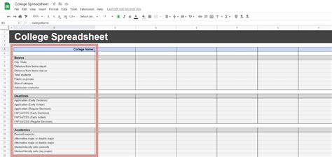Encollege Application Spreadsheet Template