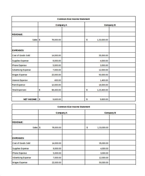Encommon Size Income Statement Excel Template